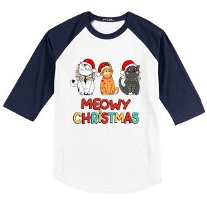 Meowy Christmas Funny Kitten Cat Kitty Lights Xmas Cute Gift Baseball Sleeve Shirt