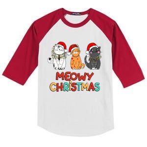 Meowy Christmas Funny Kitten Cat Kitty Lights Xmas Cute Gift Kids Colorblock Raglan Jersey