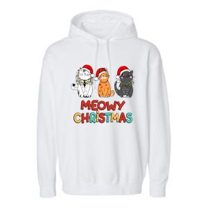 Meowy Christmas Funny Kitten Cat Kitty Lights Xmas Cute Gift Garment-Dyed Fleece Hoodie