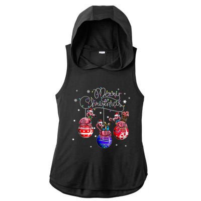 Merry Christmas Flamingo Christmas Ball Motif Christmas Ladies PosiCharge Tri-Blend Wicking Draft Hoodie Tank