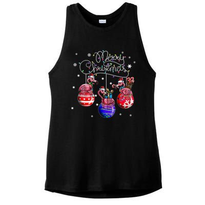 Merry Christmas Flamingo Christmas Ball Motif Christmas Ladies PosiCharge Tri-Blend Wicking Tank