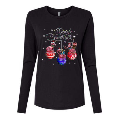 Merry Christmas Flamingo Christmas Ball Motif Christmas Womens Cotton Relaxed Long Sleeve T-Shirt