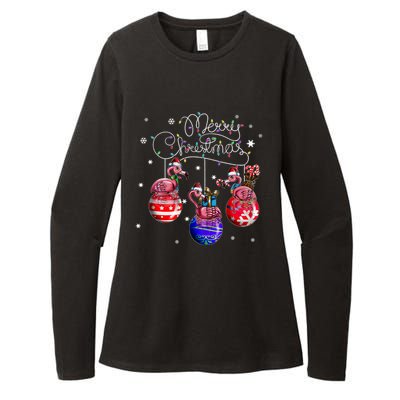 Merry Christmas Flamingo Christmas Ball Motif Christmas Womens CVC Long Sleeve Shirt