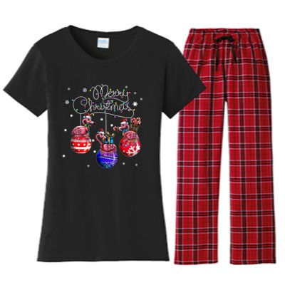 Merry Christmas Flamingo Christmas Ball Motif Christmas Women's Flannel Pajama Set