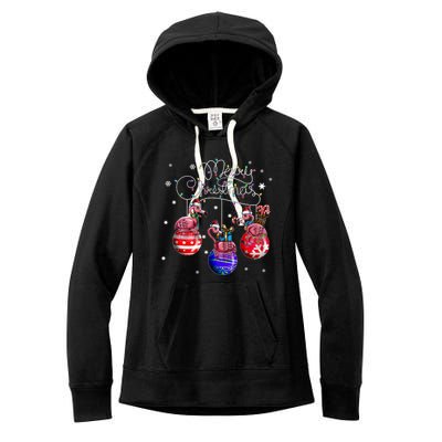 Merry Christmas Flamingo Christmas Ball Motif Christmas Women's Fleece Hoodie