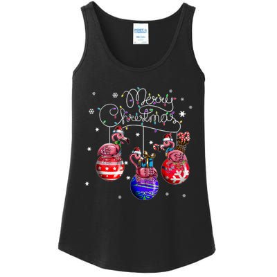 Merry Christmas Flamingo Christmas Ball Motif Christmas Ladies Essential Tank