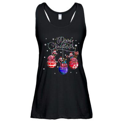 Merry Christmas Flamingo Christmas Ball Motif Christmas Ladies Essential Flowy Tank