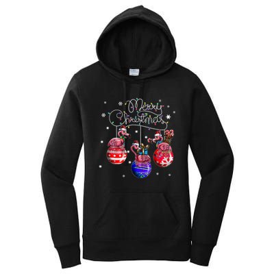 Merry Christmas Flamingo Christmas Ball Motif Christmas Women's Pullover Hoodie