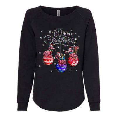 Merry Christmas Flamingo Christmas Ball Motif Christmas Womens California Wash Sweatshirt