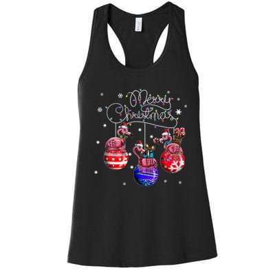 Merry Christmas Flamingo Christmas Ball Motif Christmas Women's Racerback Tank