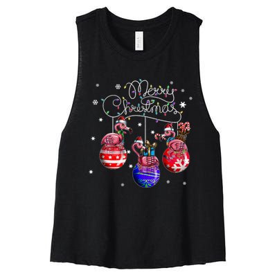 Merry Christmas Flamingo Christmas Ball Motif Christmas Women's Racerback Cropped Tank