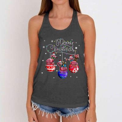 Merry Christmas Flamingo Christmas Ball Motif Christmas Women's Knotted Racerback Tank