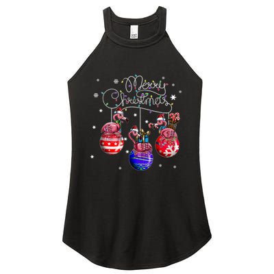 Merry Christmas Flamingo Christmas Ball Motif Christmas Women's Perfect Tri Rocker Tank