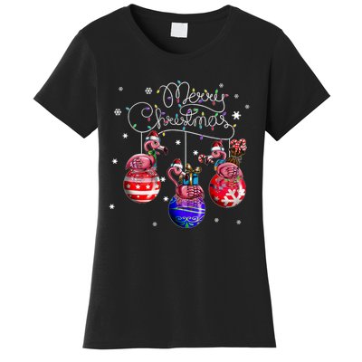 Merry Christmas Flamingo Christmas Ball Motif Christmas Women's T-Shirt