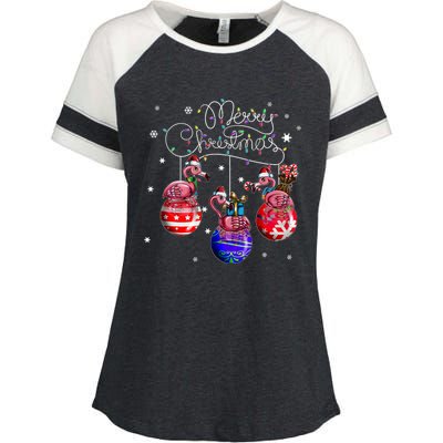 Merry Christmas Flamingo Christmas Ball Motif Christmas Enza Ladies Jersey Colorblock Tee