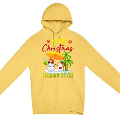 Merry Christmas Florida Style Snowman Summer Vacation Premium Pullover Hoodie