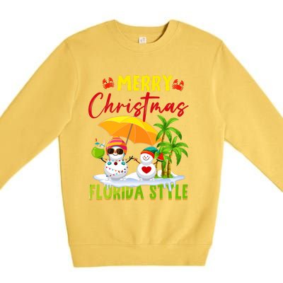 Merry Christmas Florida Style Snowman Summer Vacation Premium Crewneck Sweatshirt