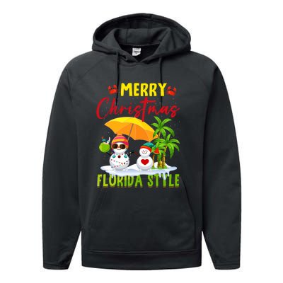 Merry Christmas Florida Style Snowman Summer Vacation Performance Fleece Hoodie