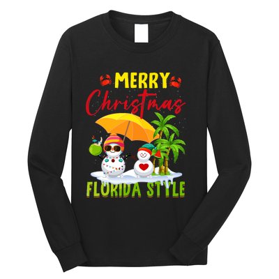 Merry Christmas Florida Style Snowman Summer Vacation Long Sleeve Shirt