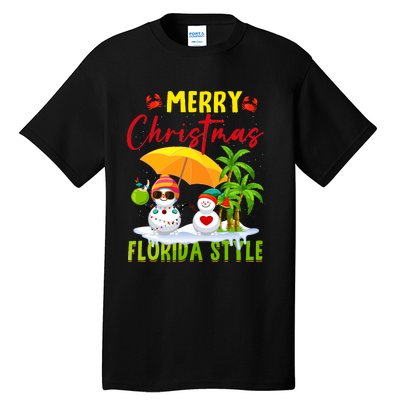 Merry Christmas Florida Style Snowman Summer Vacation Tall T-Shirt