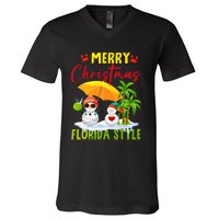 Merry Christmas Florida Style Snowman Summer Vacation V-Neck T-Shirt