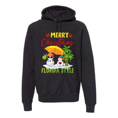 Merry Christmas Florida Style Snowman Summer Vacation Premium Hoodie