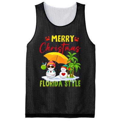 Merry Christmas Florida Style Snowman Summer Vacation Mesh Reversible Basketball Jersey Tank