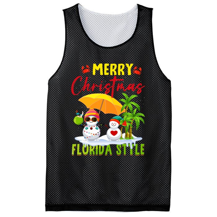 Merry Christmas Florida Style Snowman Summer Vacation Mesh Reversible Basketball Jersey Tank