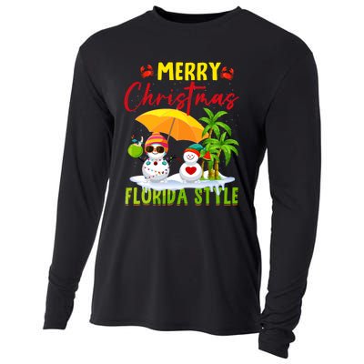 Merry Christmas Florida Style Snowman Summer Vacation Cooling Performance Long Sleeve Crew