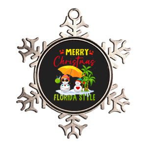 Merry Christmas Florida Style Snowman Summer Vacation Metallic Star Ornament