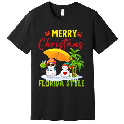 Merry Christmas Florida Style Snowman Summer Vacation Premium T-Shirt