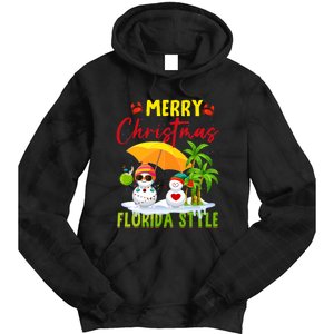 Merry Christmas Florida Style Snowman Summer Vacation Tie Dye Hoodie