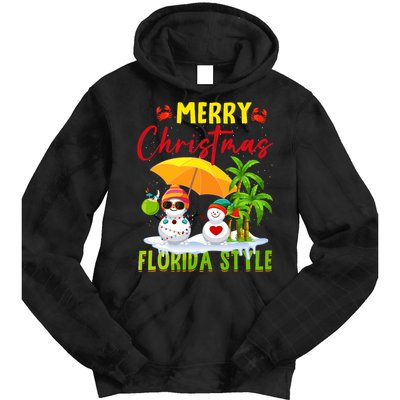 Merry Christmas Florida Style Snowman Summer Vacation Tie Dye Hoodie