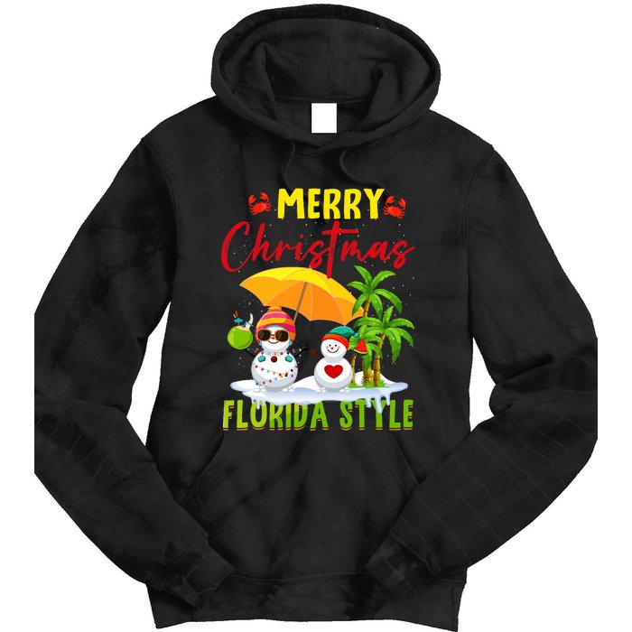 Merry Christmas Florida Style Snowman Summer Vacation Tie Dye Hoodie