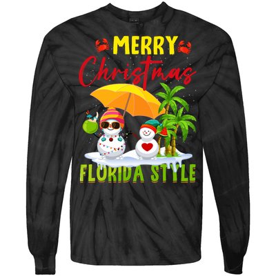 Merry Christmas Florida Style Snowman Summer Vacation Tie-Dye Long Sleeve Shirt