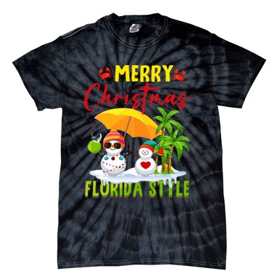 Merry Christmas Florida Style Snowman Summer Vacation Tie-Dye T-Shirt