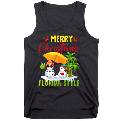 Merry Christmas Florida Style Snowman Summer Vacation Tank Top