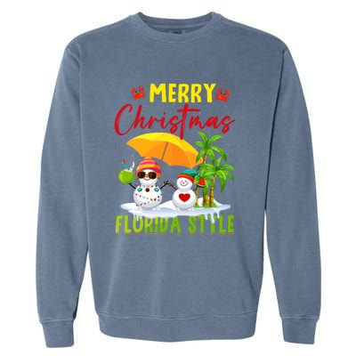 Merry Christmas Florida Style Snowman Summer Vacation Garment-Dyed Sweatshirt