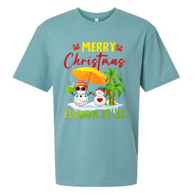 Merry Christmas Florida Style Snowman Summer Vacation Sueded Cloud Jersey T-Shirt