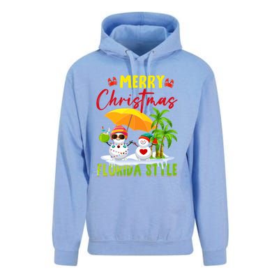 Merry Christmas Florida Style Snowman Summer Vacation Unisex Surf Hoodie