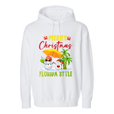 Merry Christmas Florida Style Snowman Summer Vacation Garment-Dyed Fleece Hoodie