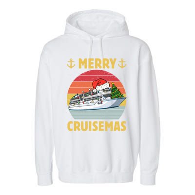 Merry Cruisemas Funny Cruise Ship Family Christmas Vintage Funny Gift Garment-Dyed Fleece Hoodie