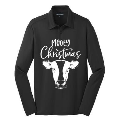 Mooey Christmas Funny Christmas Cow Gift Silk Touch Performance Long Sleeve Polo