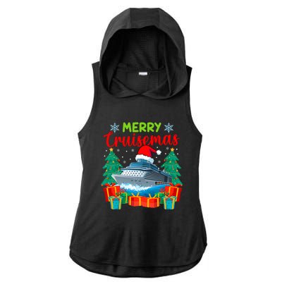 Merry Cruisemas Family Cruise Christmas Funny Boat Trip Ladies PosiCharge Tri-Blend Wicking Draft Hoodie Tank