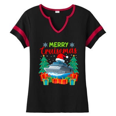 Merry Cruisemas Family Cruise Christmas Funny Boat Trip Ladies Halftime Notch Neck Tee