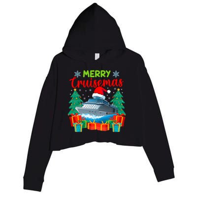 Merry Cruisemas Family Cruise Christmas Funny Boat Trip Crop Fleece Hoodie