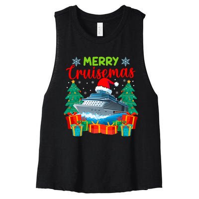 Merry Cruisemas Family Cruise Christmas Funny Boat Trip Women's Racerback Cropped Tank