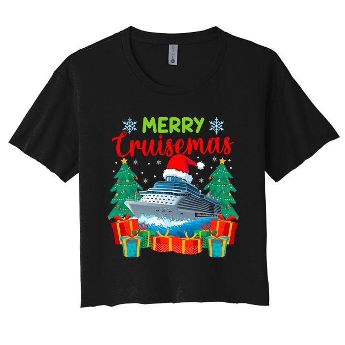 Merry Cruisemas Family Cruise Christmas Funny Boat Trip Women's Crop Top Tee