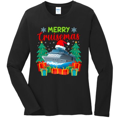 Merry Cruisemas Family Cruise Christmas Funny Boat Trip Ladies Long Sleeve Shirt