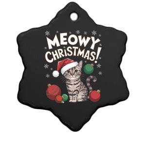 Meowy Christmas Funny Cat Lover Cat Dad Cat Mom Santa Claus Great Gift Ceramic Star Ornament